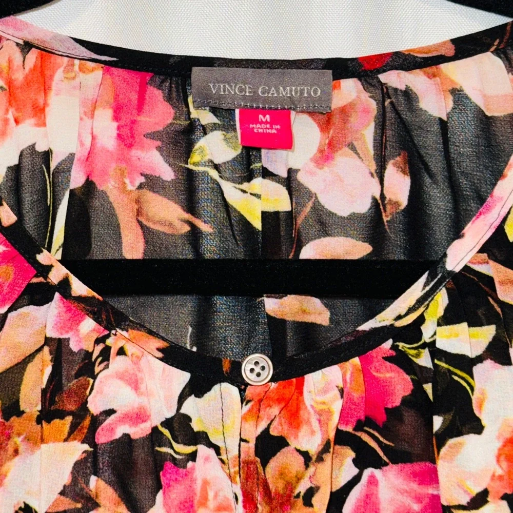 Lot 2 Vince Camuto Tops Red Dot Black Floral Sheer V-neck Blouse Dressy Career M - Picture 10 of 14